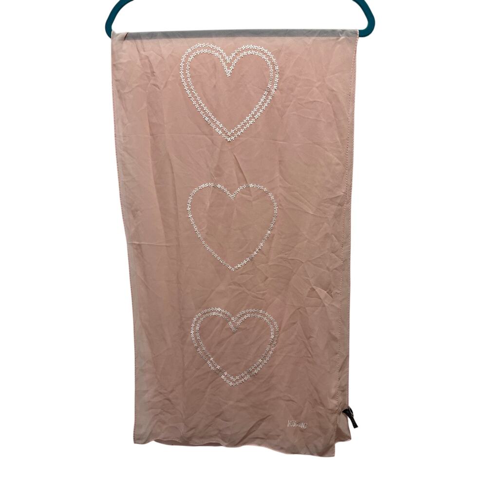 Moschino Pink White Sequin Hearts 100% Silk Scarf